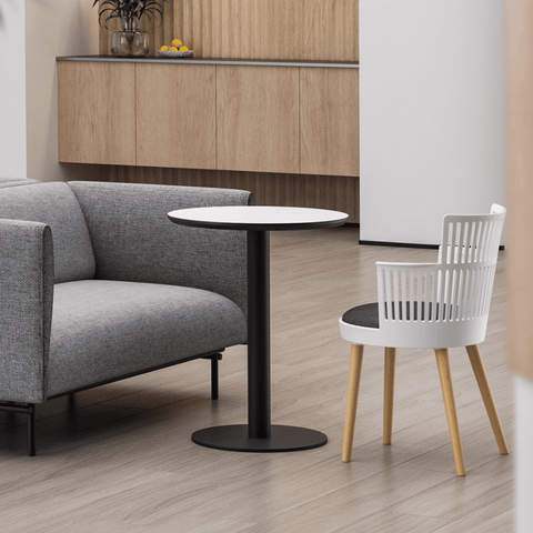 CT609 Wooden Round Dining Table with Metal Disc Base