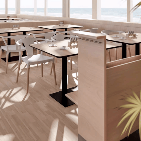 CT612 Wooden Rectangle Restaurant Dining Table with Metal Double Pillar Stand