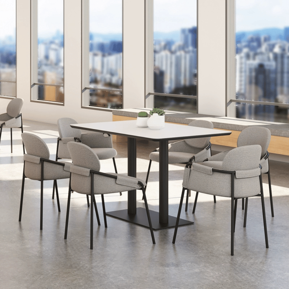 CT612 Wooden Rectangle Restaurant Dining Table with Metal Double Pillar Stand