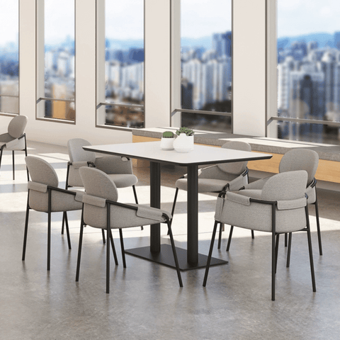 CT612 Wooden Rectangle Restaurant Dining Table with Metal Double Pillar Stand