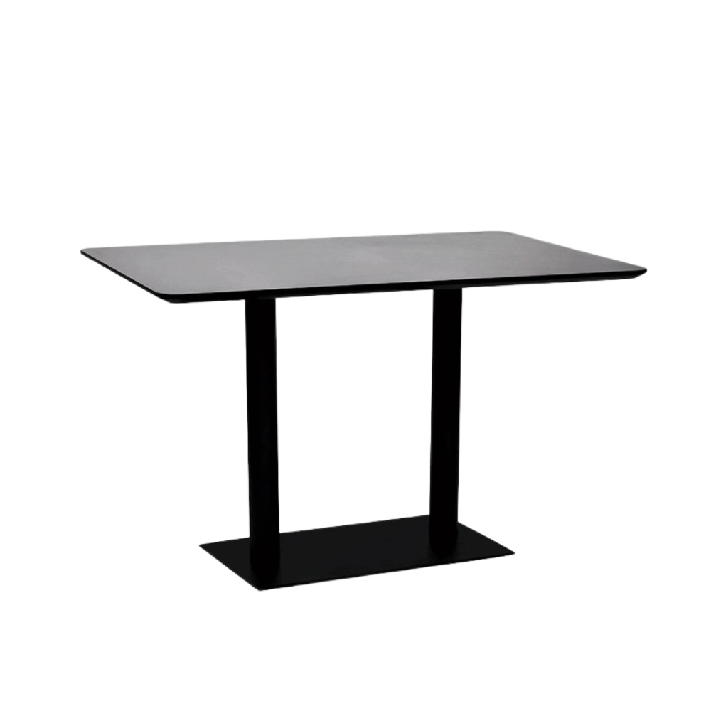 CT612 Wooden Rectangle Restaurant Dining Table with Metal Double Pillar Stand