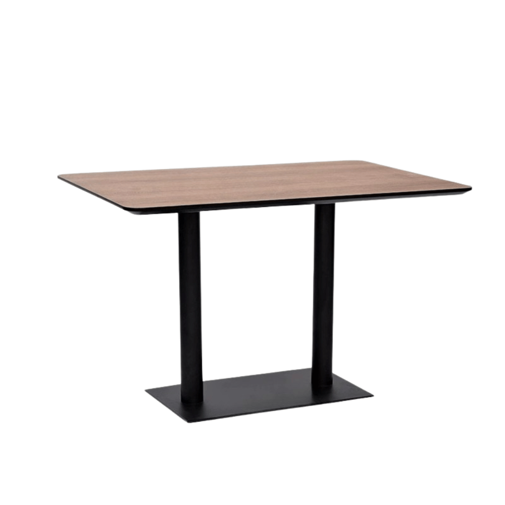 CT612 Wooden Rectangle Restaurant Dining Table with Metal Double Pillar Stand
