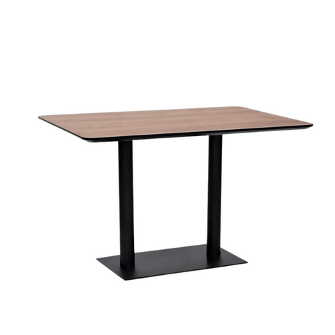 CT612 Wooden Rectangle Restaurant Dining Table with Metal Double Pillar Stand
