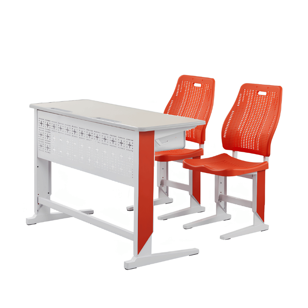 Cuboid Metal Frame School Desk and Chair Set