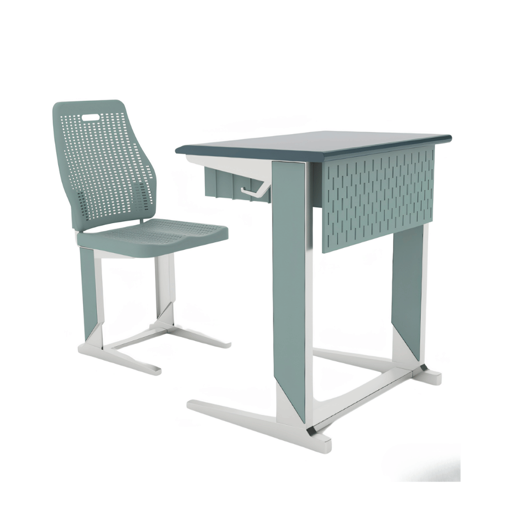 Cuboid Metal Frame School Desk and Chair Set