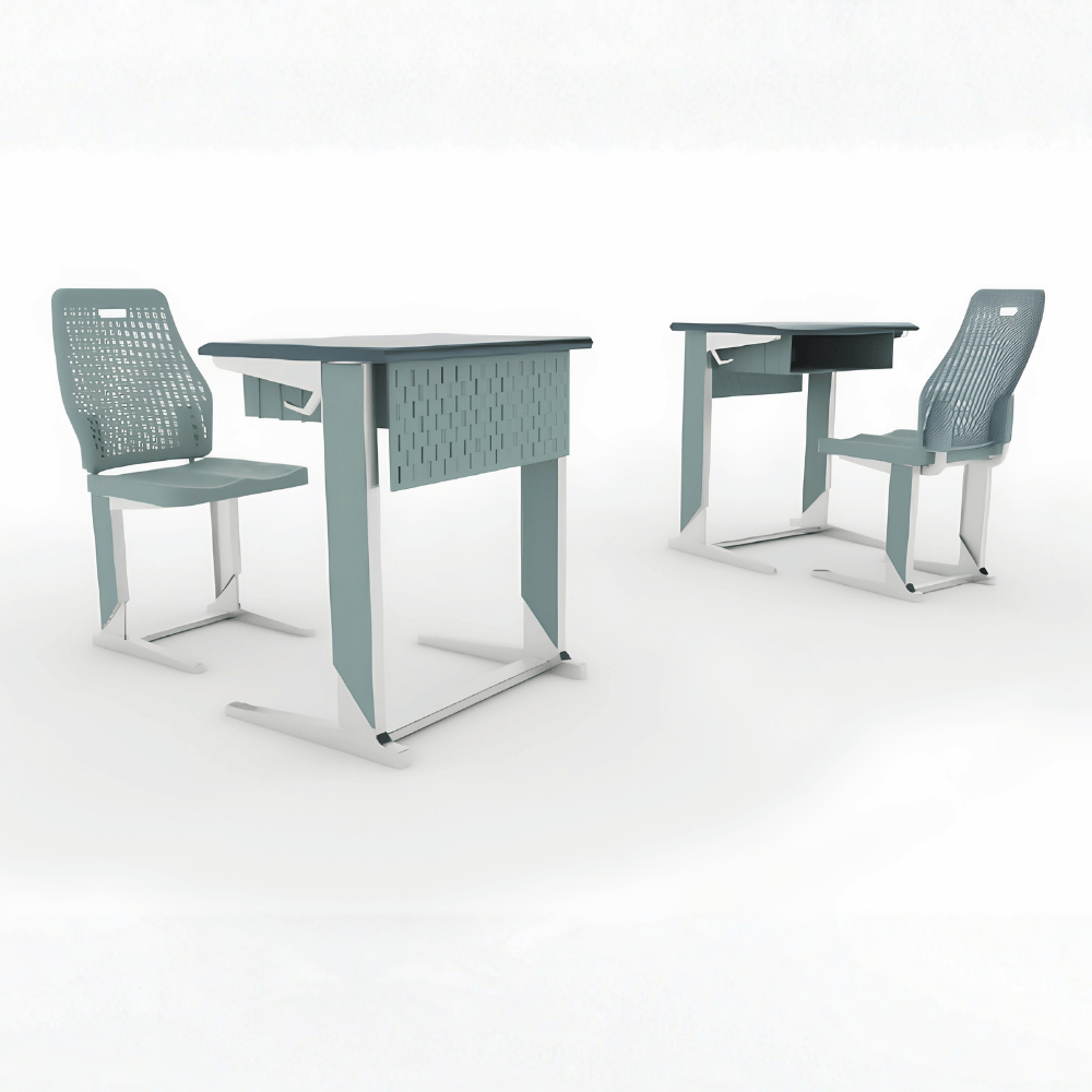 Cuboid Metal Frame School Desk and Chair Set