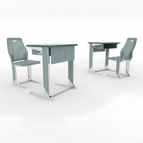 Cuboid Metal Frame School Desk and Chair Set
