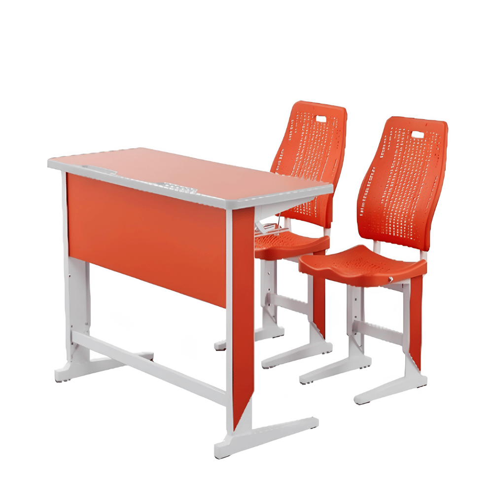 Cuboid Metal Frame School Desk and Chair Set
