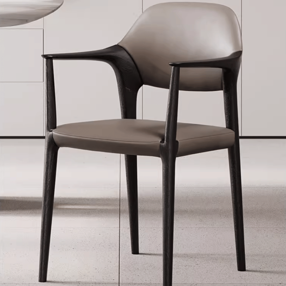 Dave Leather Upholstered Solid Wood Dining Armchair