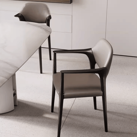 Dave Leather Upholstered Solid Wood Dining Armchair