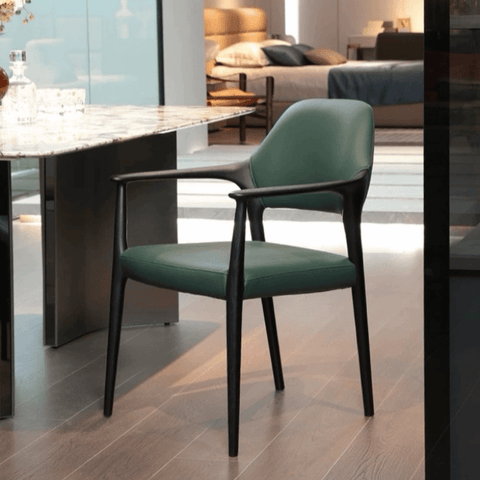 Dave Leather Upholstered Solid Wood Dining Armchair