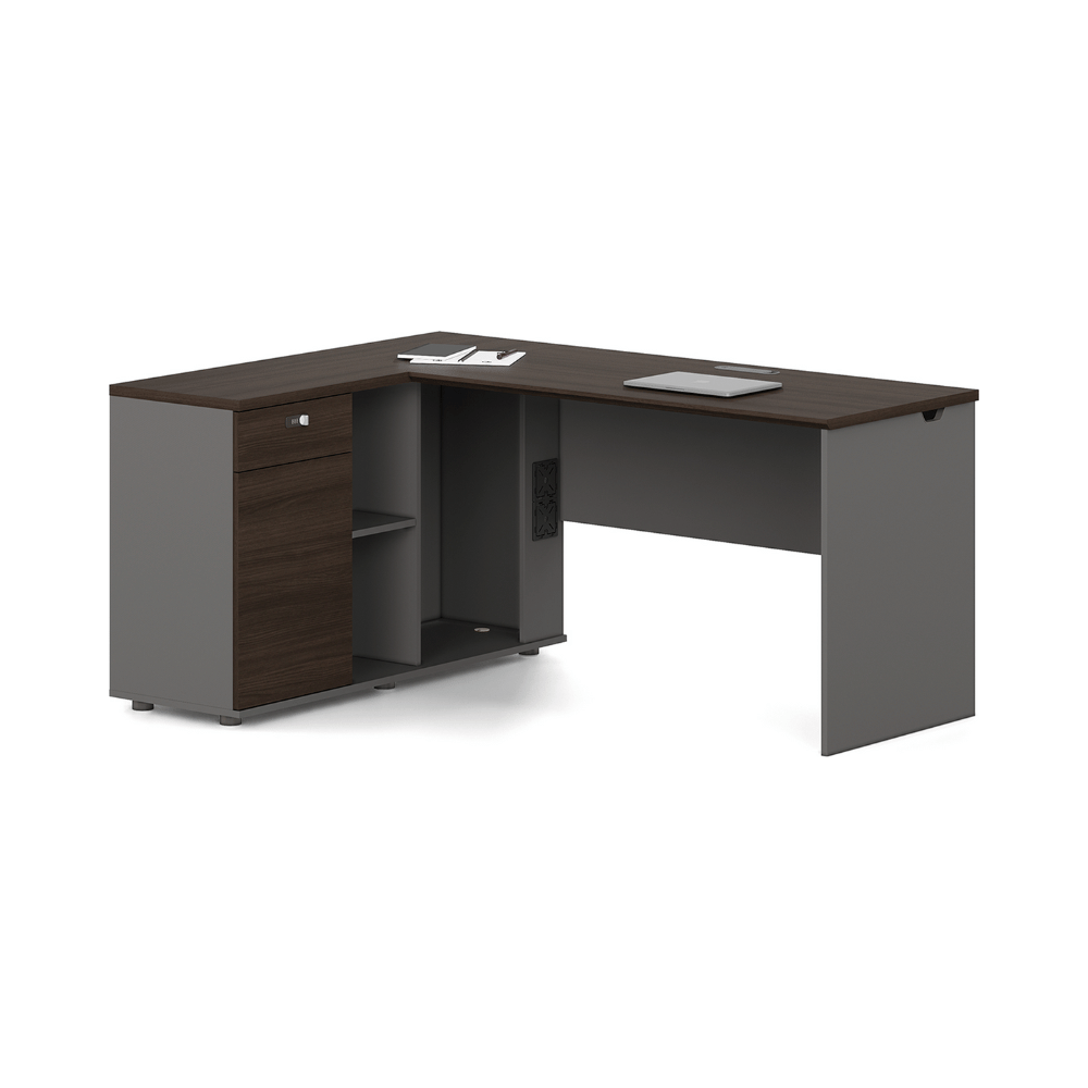 Dawn2-D L-Shape Wooden Office Desk with Storage Cabinet