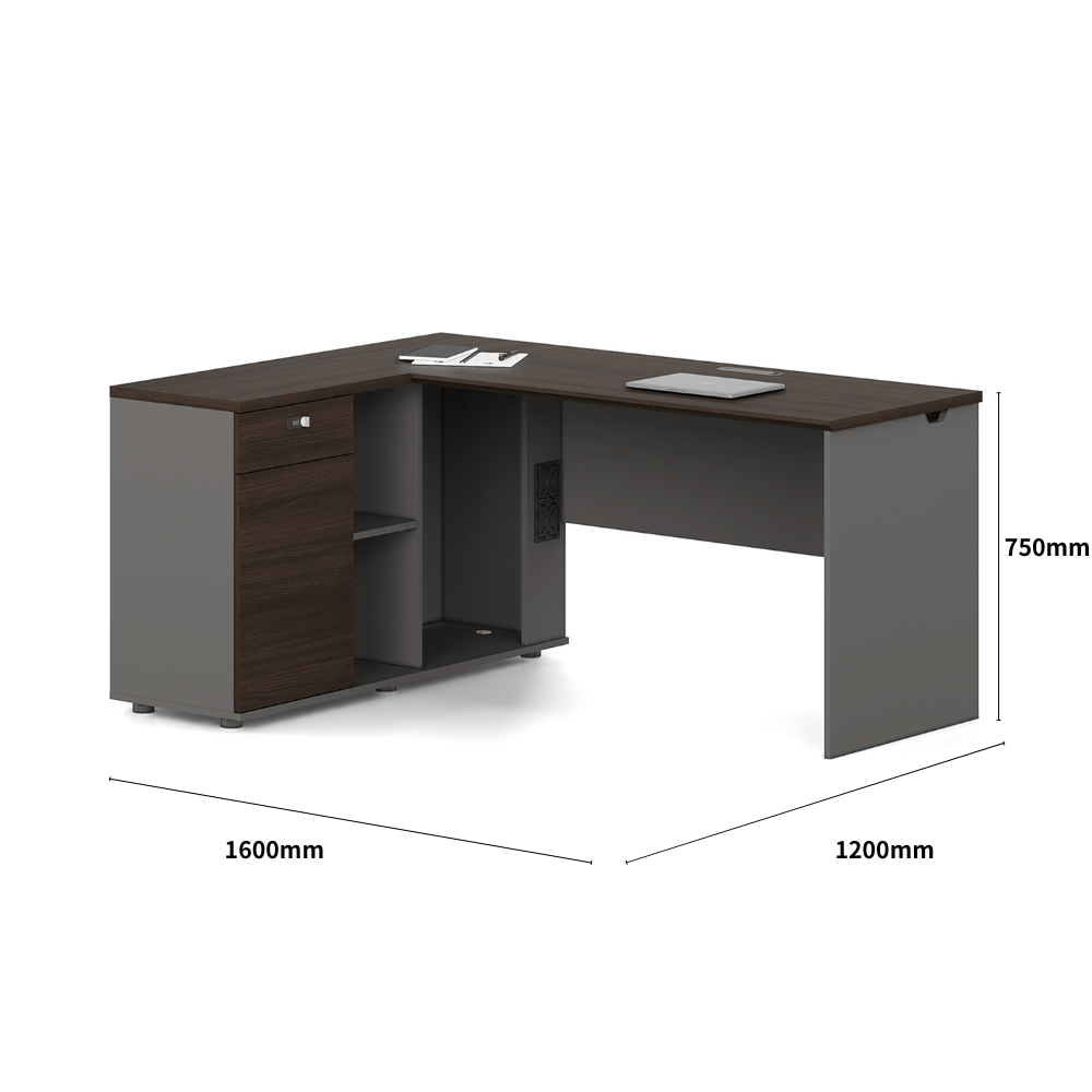 Dawn2-D L-Shape Wooden Office Desk with Storage Cabinet