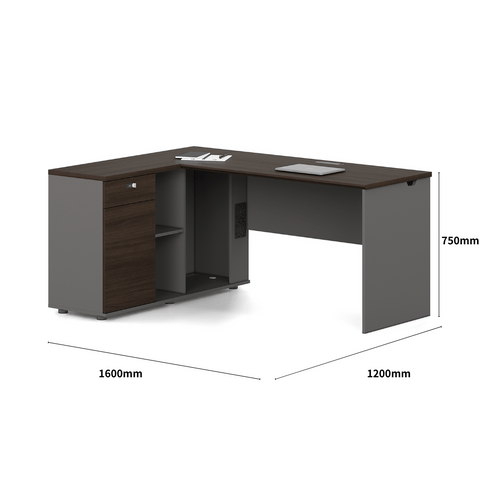 Dawn2-D L-Shape Wooden Office Desk with Storage Cabinet