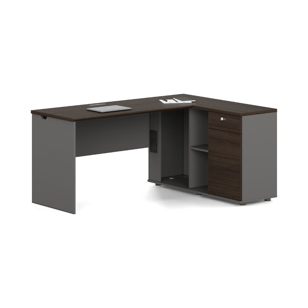 Dawn2-D L-Shape Wooden Office Desk with Storage Cabinet