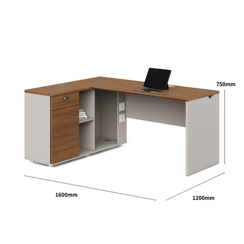 Dawn2-D L-Shape Wooden Office Desk with Storage Cabinet