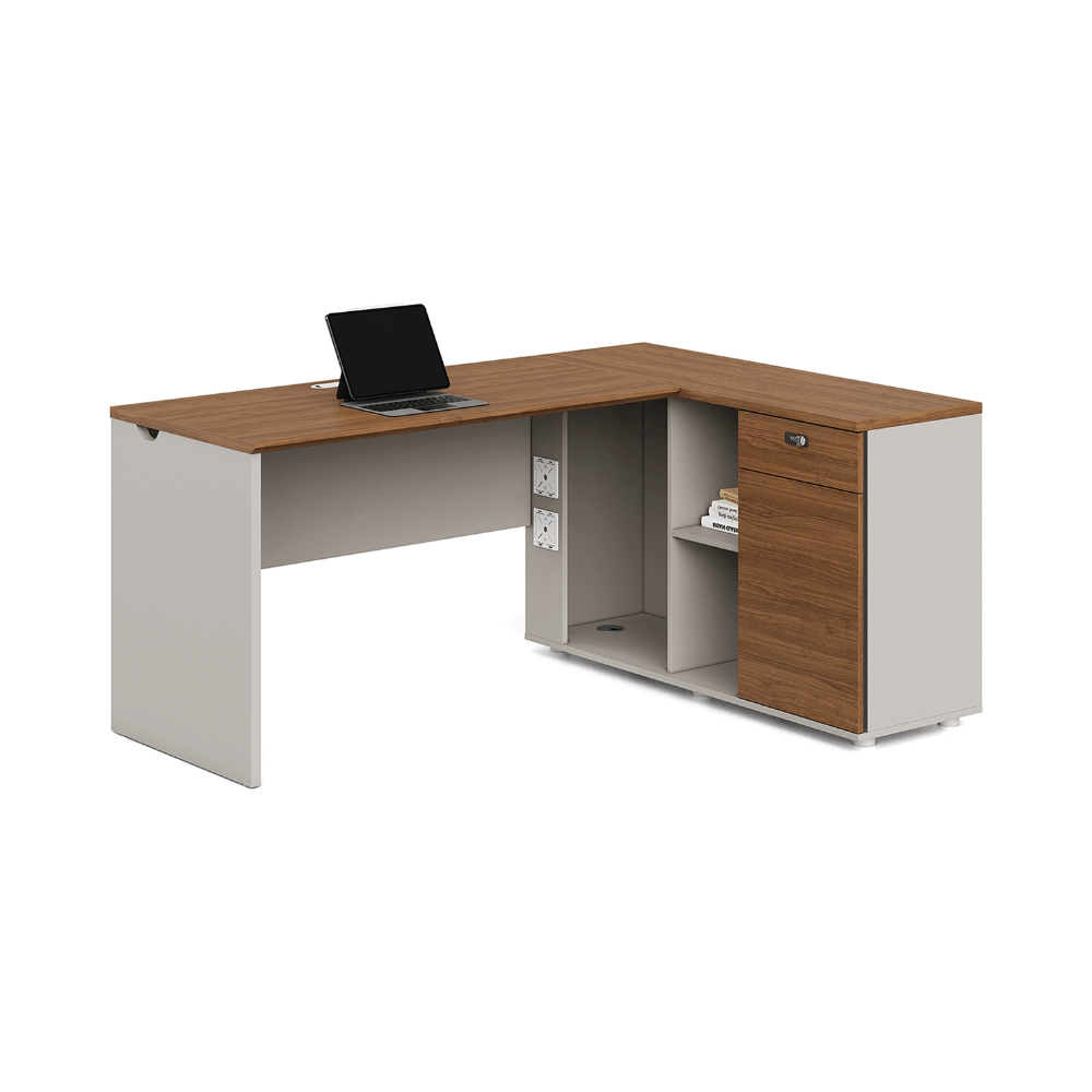 Dawn2-D L-Shape Wooden Office Desk with Storage Cabinet