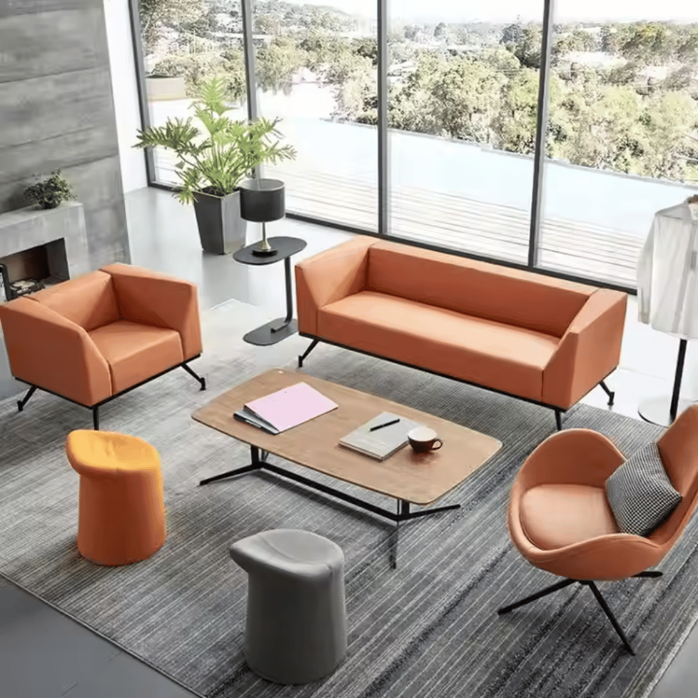 Diagonal Three Seater Leather Office Meeting Lounge Sofa