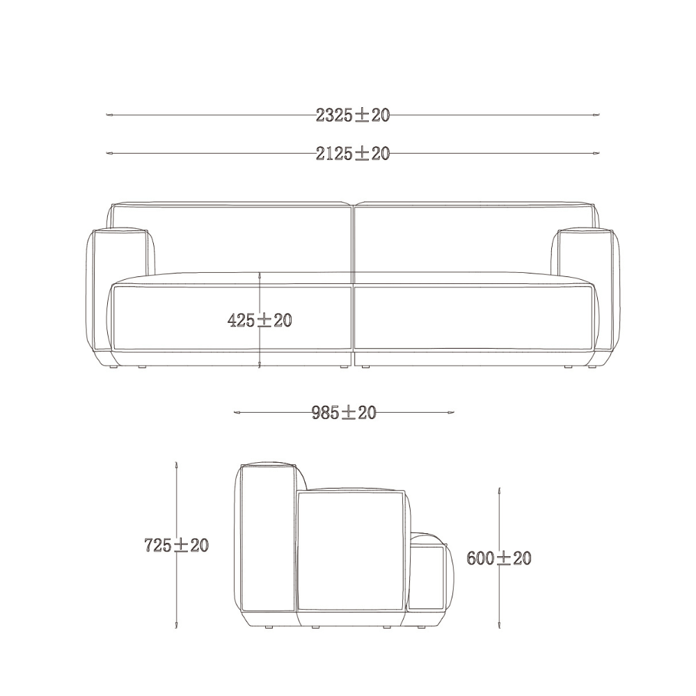 Diamond Three Seater Square Arm Lounge Sofa