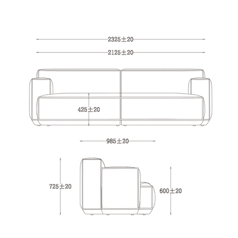 Diamond Three Seater Square Arm Lounge Sofa