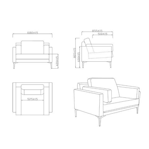 Duca Single Seater Commercial Leather Lounge Sofa