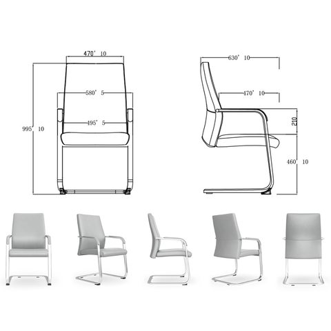 Essence-V Mid Back Office Leather Conference Meeting Cantilever Chair