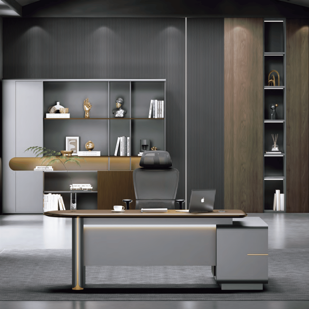 Fantasy-A Modern Office Executive Desk with Side Return Cabinet