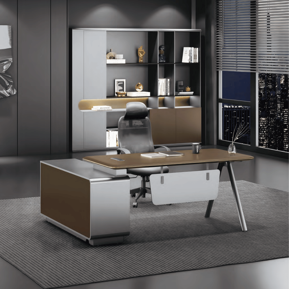 Fantasy-D Modern Office Executive Desk with Side Return Cabinet