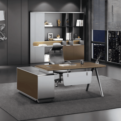 Fantasy-D Modern Office Executive Desk with Side Return Cabinet