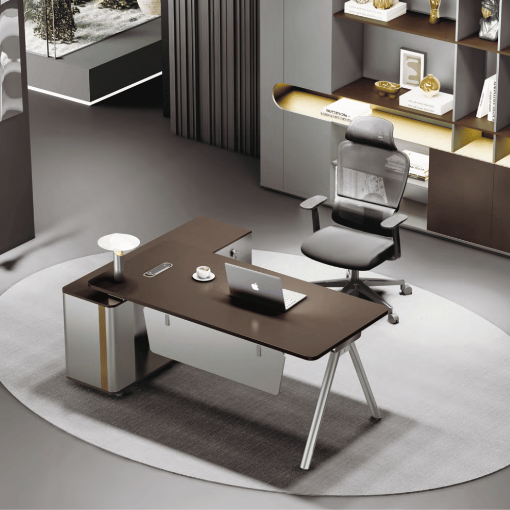 Fantasy-D Modern Office Executive Desk with Side Return Cabinet