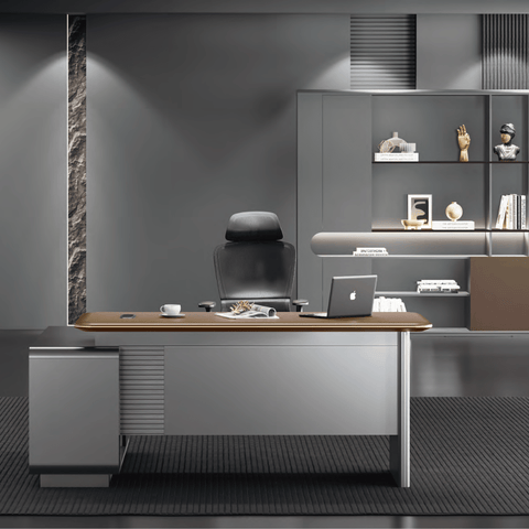 Fantasy-E Modern Office Executive Desk with Side Return Cabinet
