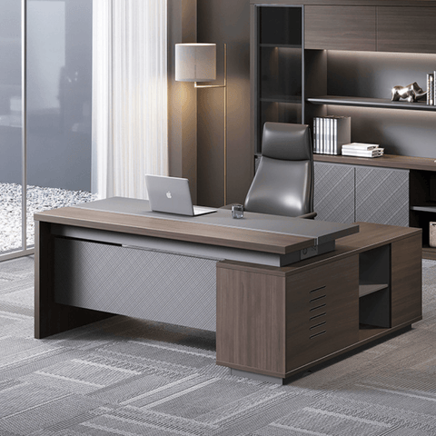 Forge-B Small Walnut Wooden Office Executive Desk with Side Cabinet - Gavisco Office Furniture