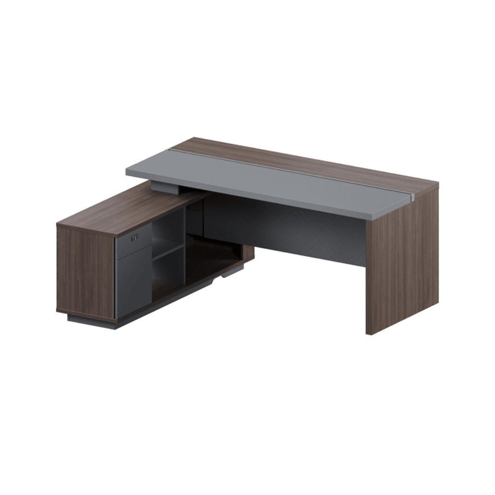 Forge-B Small Walnut Wooden Office Executive Desk with Side Cabinet - Gavisco Office Furniture