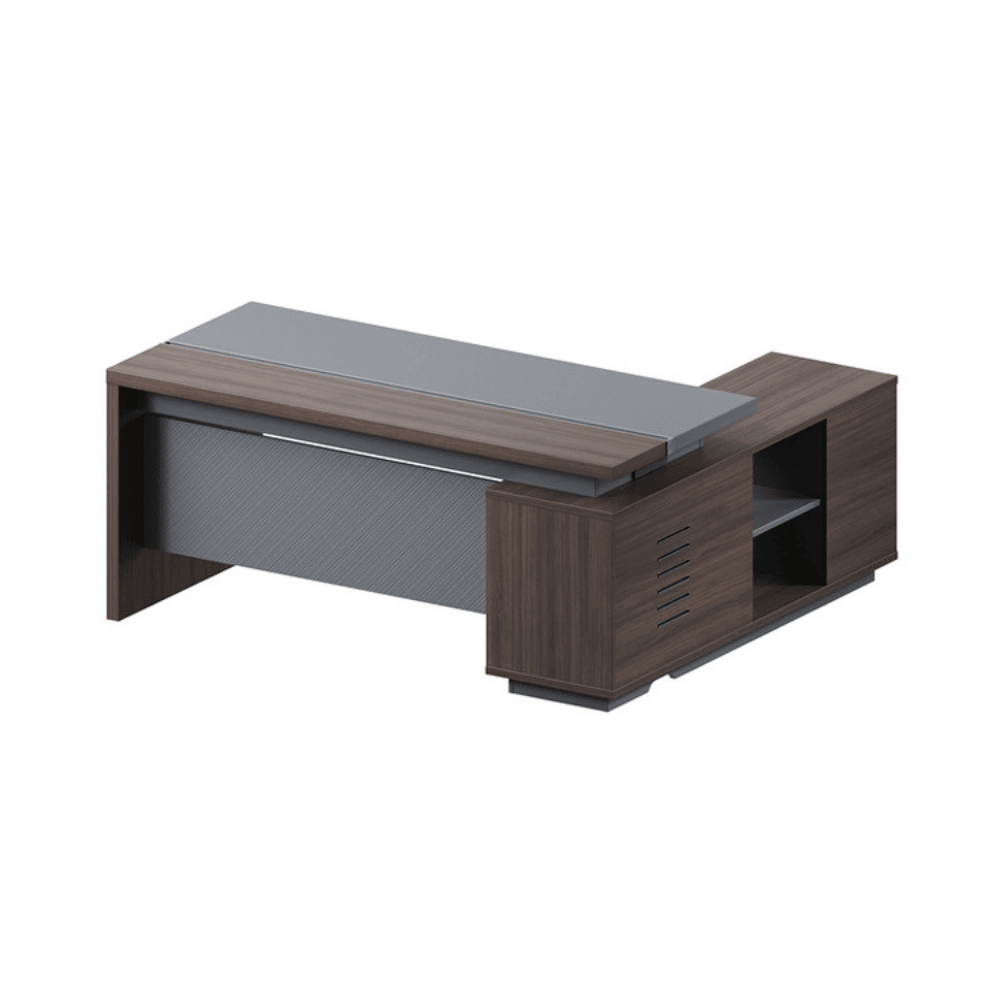 Forge-B Small Walnut Wooden Office Executive Desk with Side Cabinet - Gavisco Office Furniture