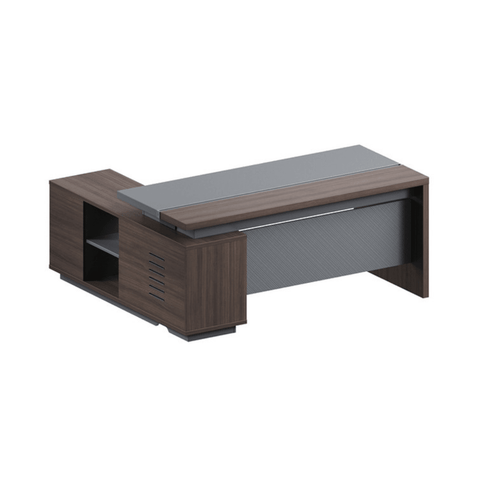 Forge-B Small Walnut Wooden Office Executive Desk with Side Cabinet - Gavisco Office Furniture