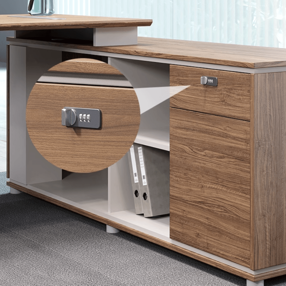 Forge-C Small Wooden Office Executive Desk with Side Cabinet - Gavisco Office Furniture