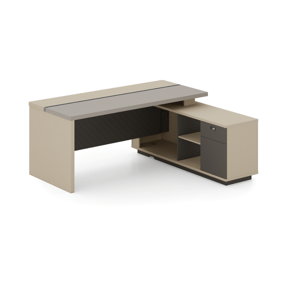 Forge-A Small Walnut Executive Desk with Side Return Cabinet