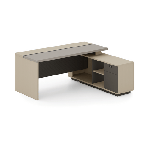 Forge-A Small Walnut Executive Desk with Side Return Cabinet