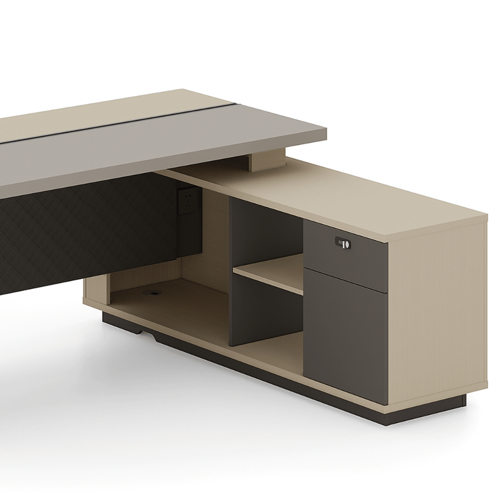 Forge-A Small Walnut Executive Desk with Side Return Cabinet