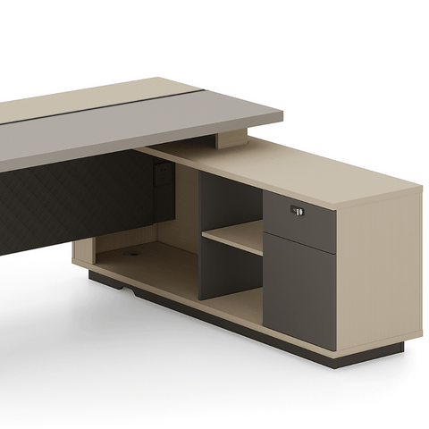 Forge-A Small Walnut Executive Desk with Side Return Cabinet