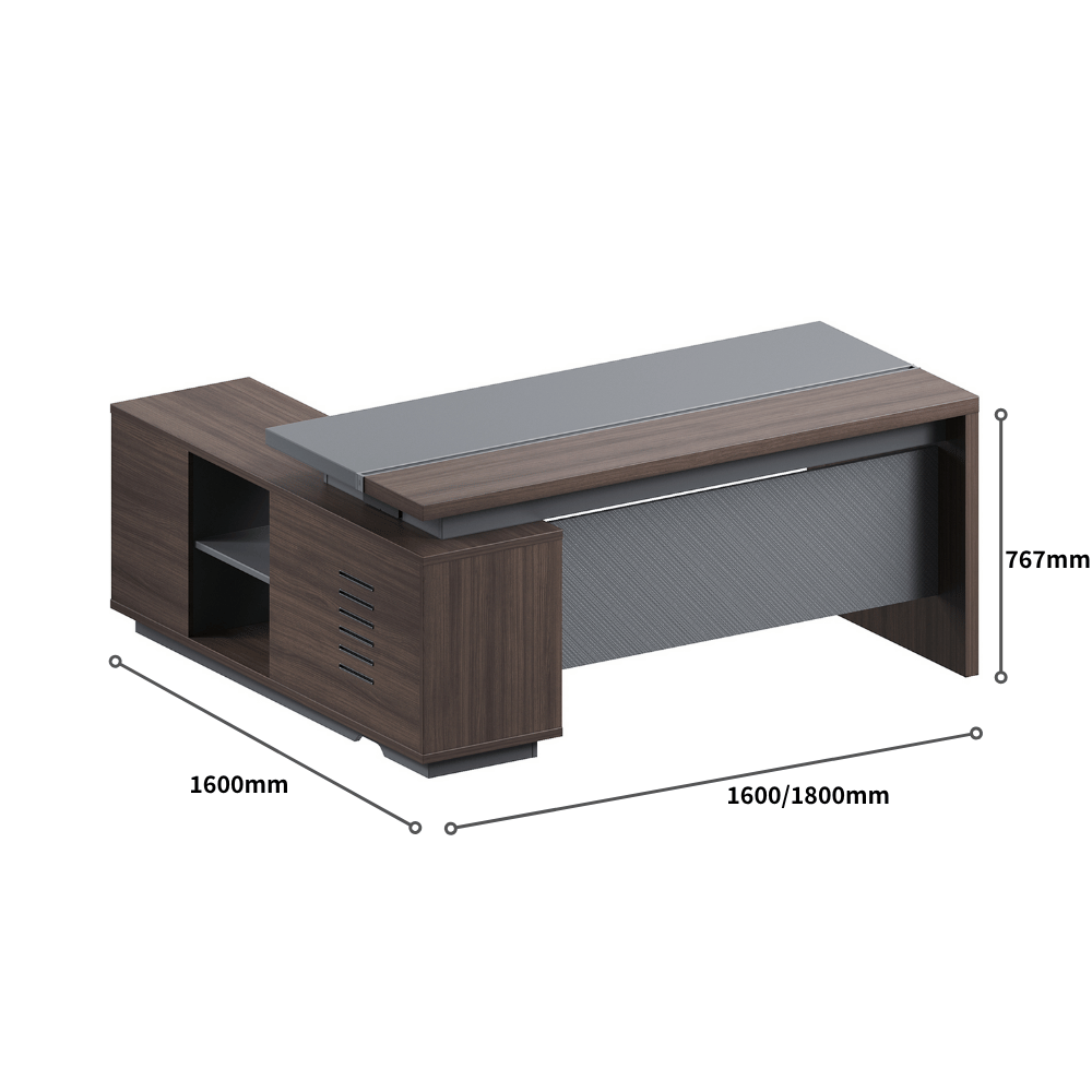 Forge-A Small Walnut Executive Desk with Side Return Cabinet