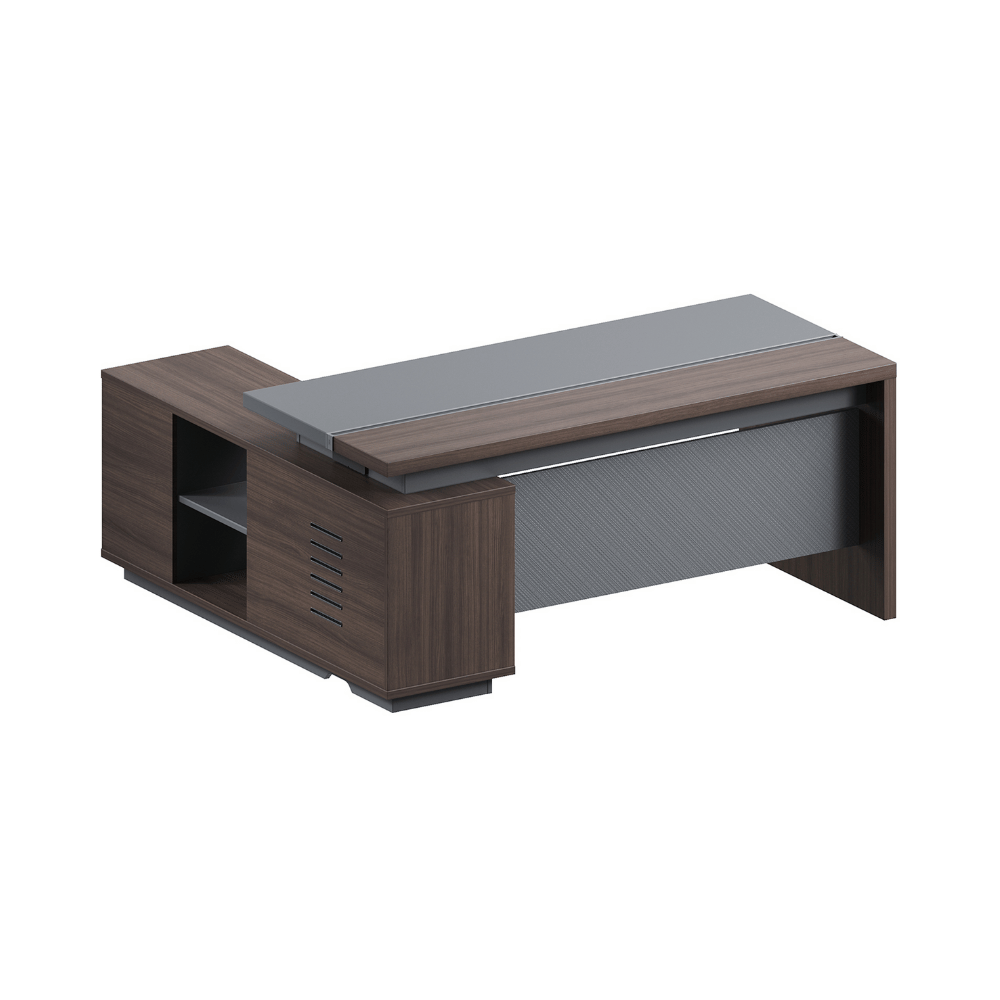 Forge-A Small Walnut Executive Desk with Side Return Cabinet