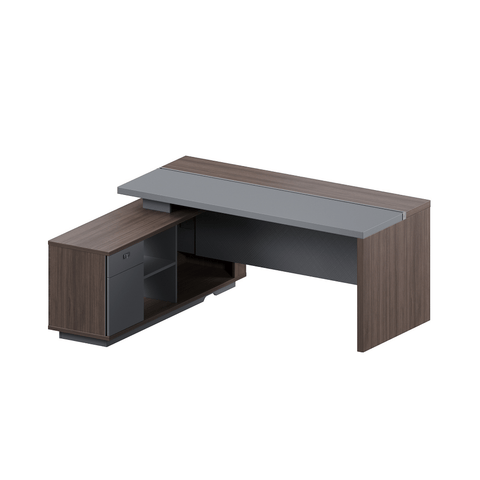 Forge-A Small Walnut Executive Desk with Side Return Cabinet
