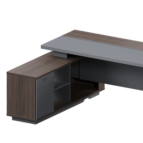 Forge-A Small Walnut Executive Desk with Side Return Cabinet
