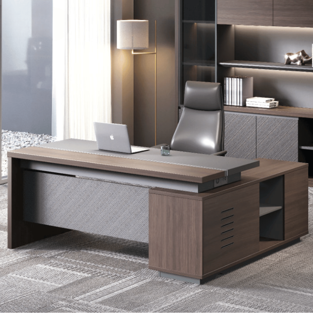 Forge-A Small Walnut Executive Desk with Side Return Cabinet