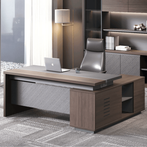Forge-A Small Walnut Executive Desk with Side Return Cabinet