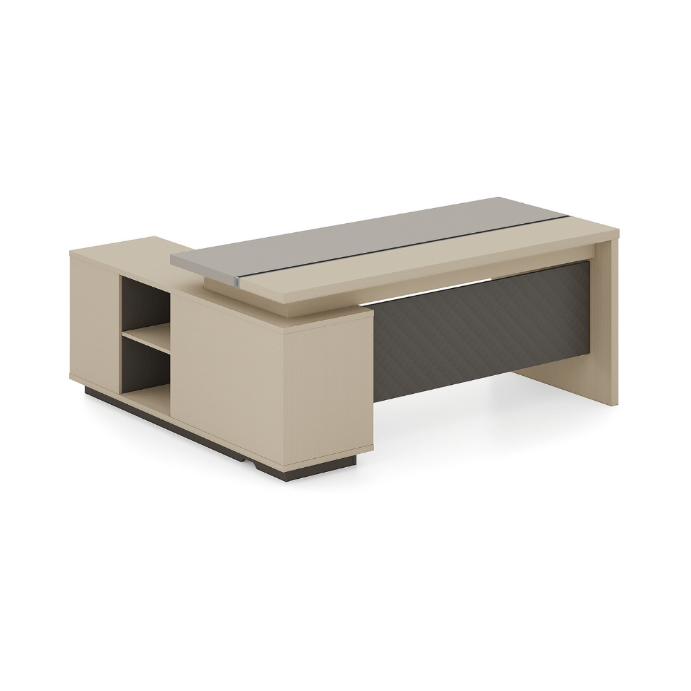Forge-A Small Walnut Executive Desk with Side Return Cabinet