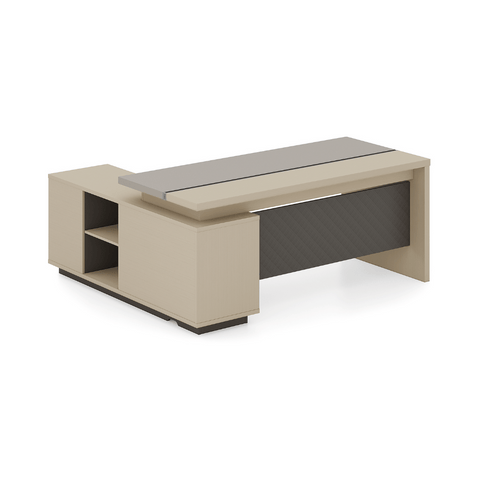 Forge-A Small Walnut Executive Desk with Side Return Cabinet