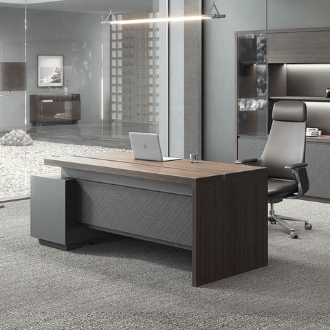 Forge-A Small Walnut Wooden Office Executive Desk with Side Cabinet - Gavisco Office Furniture