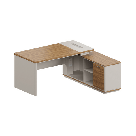 Forge-B Small Walnut Wooden Office Executive Desk with Side Cabinet